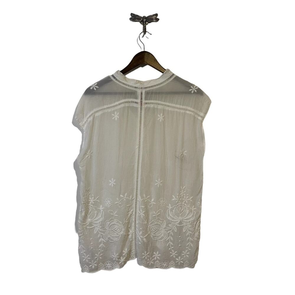 Johnny Was Sheer White Floral Embroidered Sleeveless Blouse Women's Size Small - Picture 2 of 8